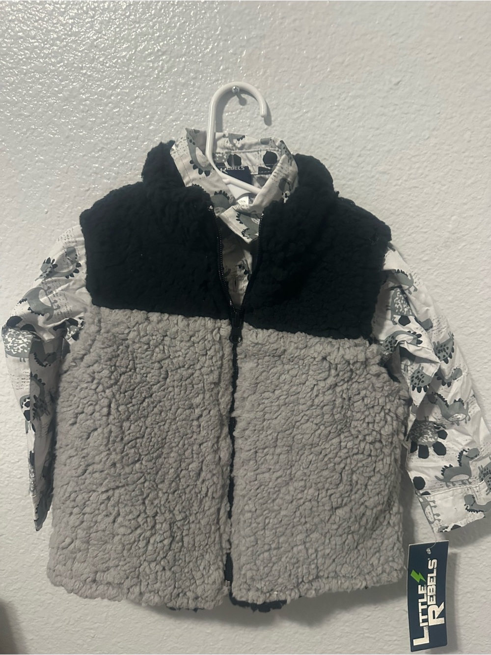 Little Me Two-Tone Sherpa Vest in Black & Gray